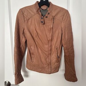 Muubaa Light Brown Leather Biker Jacket